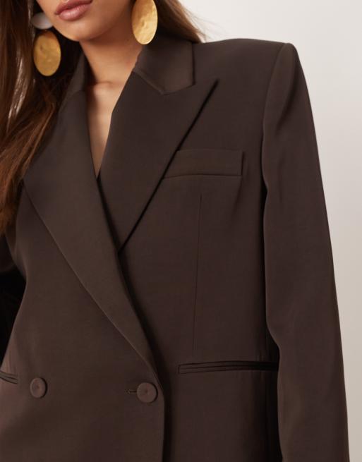 Mango - Cris Capsule - Korte elegante blazer van wolmix in bruin, deel van co-ord set, 3 van 4