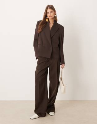 Mango Mango Cris Capsule pleat front tailored trouser co-ord in brown