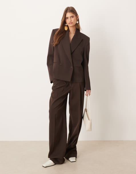 Mango Cris Capsule pleat front tailored trouser co-ord in brown - view 1