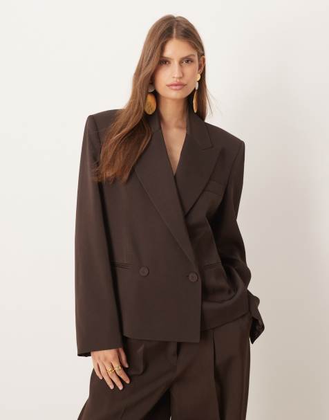 Mango Cris Capsule wool mix short tailored blazer in brown - part of a set - view 1