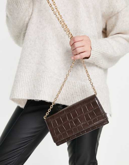 Mango croc cross body bag in brown