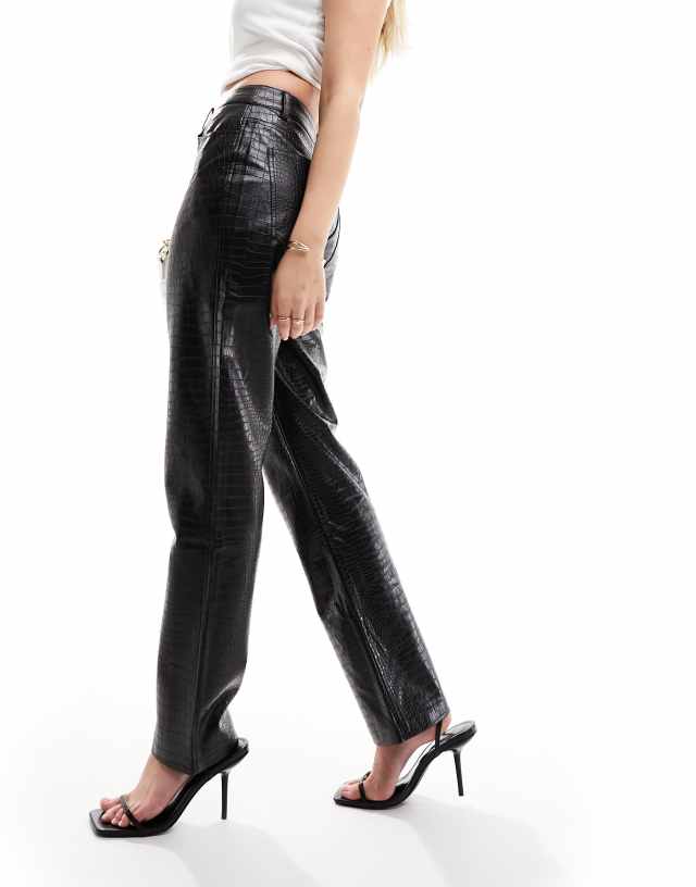 Mango - croc detail leather look trousers in black