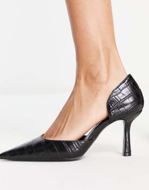 Mango croc detail stiletto court shoe in black