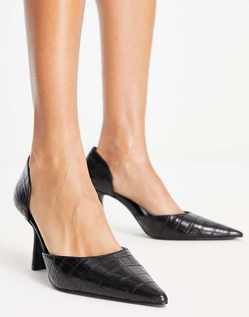 Mango croc detail stiletto court shoe in black