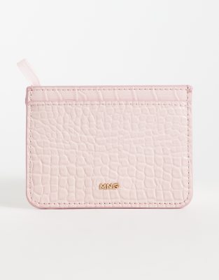 Mango Croc Effect Card Holder In Pink