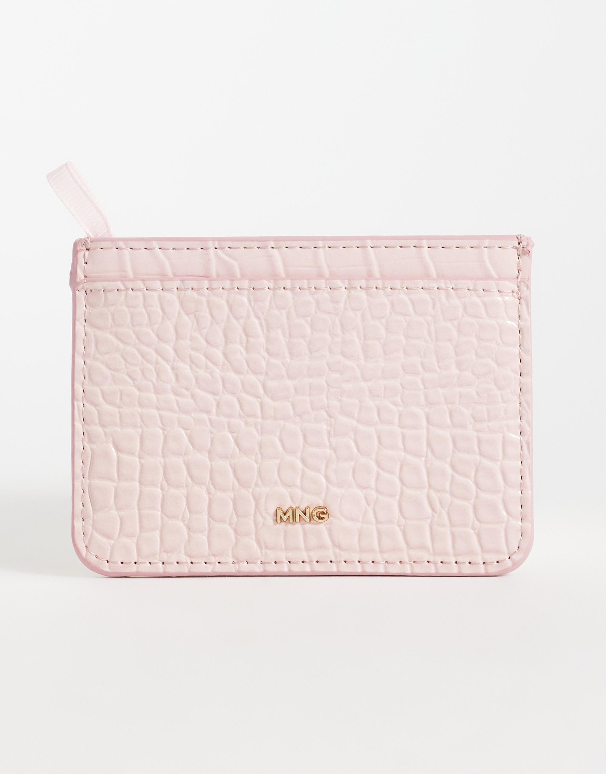 mango croc effect card holder in pastel pink
