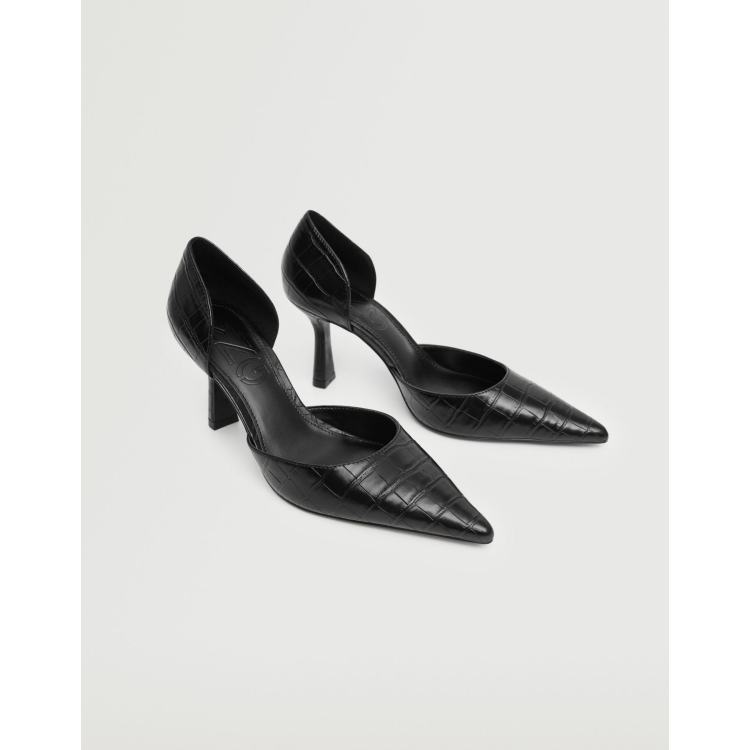 Mango croc effect court shoes in black | ASOS