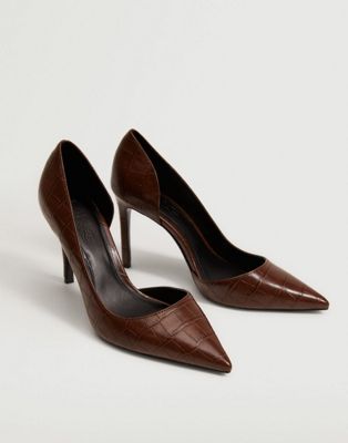 Mango croc effect court shoes in brown