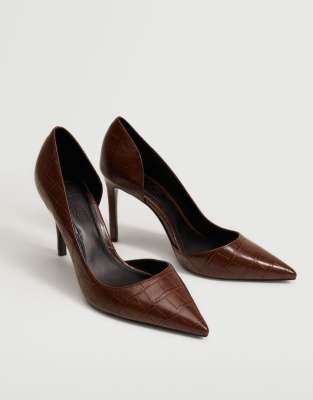 Mango croc effect court shoes in brown