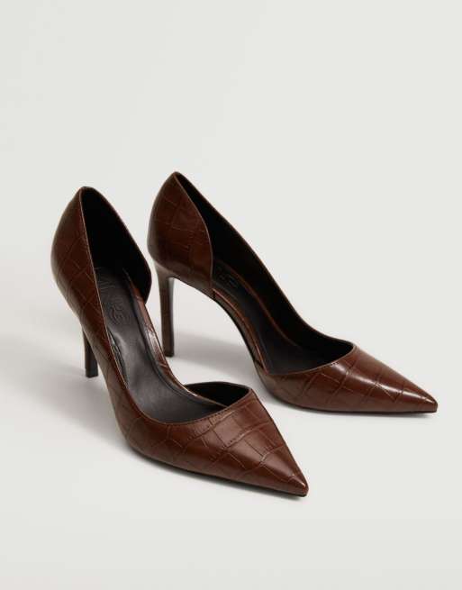 Mango croc effect court shoes in brown ASOS