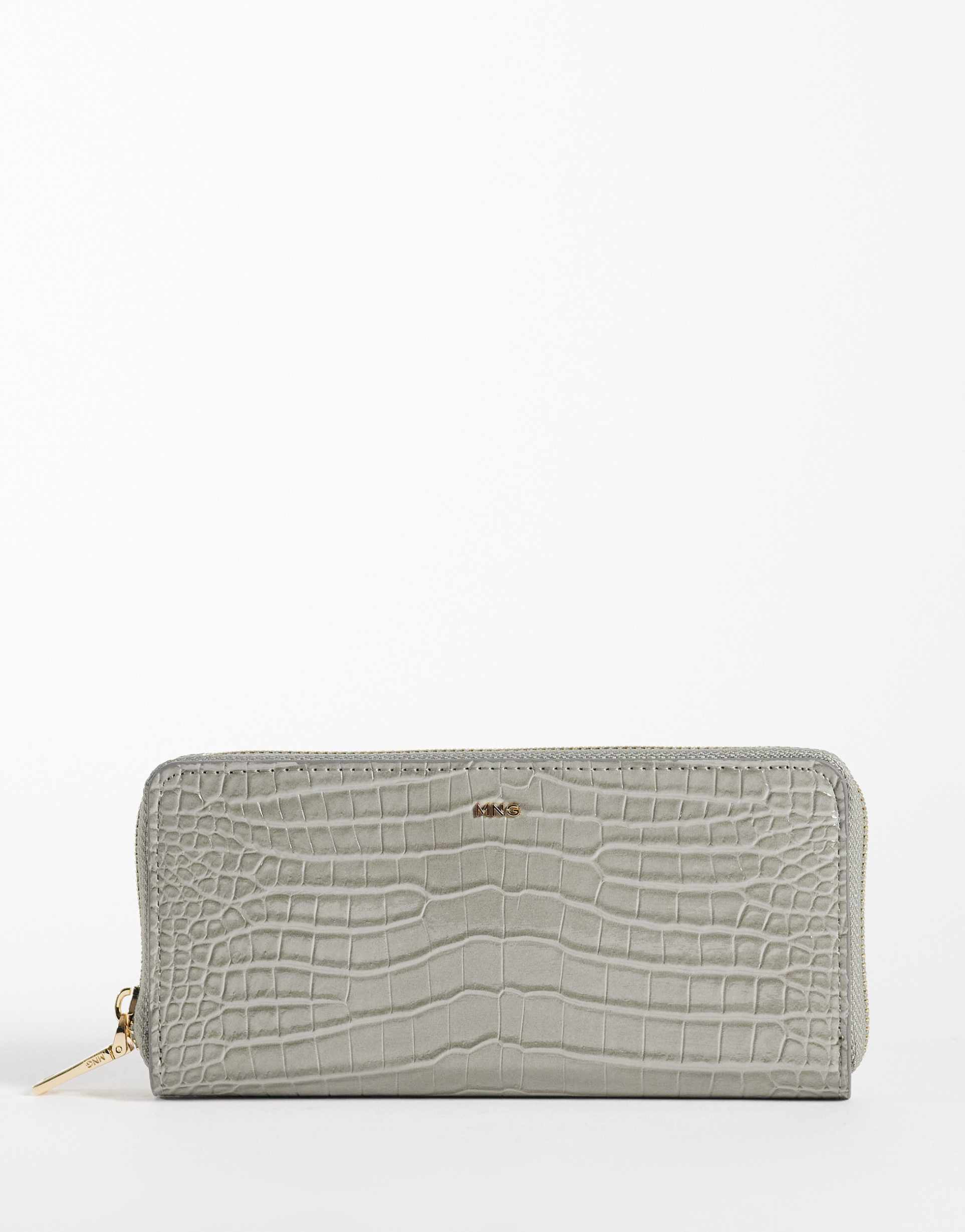 mango croc effect long wallet in pastel gray