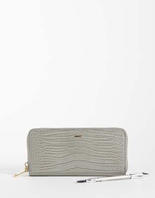 Mango Croc Effect Long Wallet In Gray