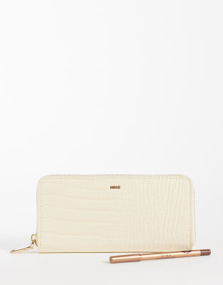 Mango Croc Effect Long Wallet In Yellow