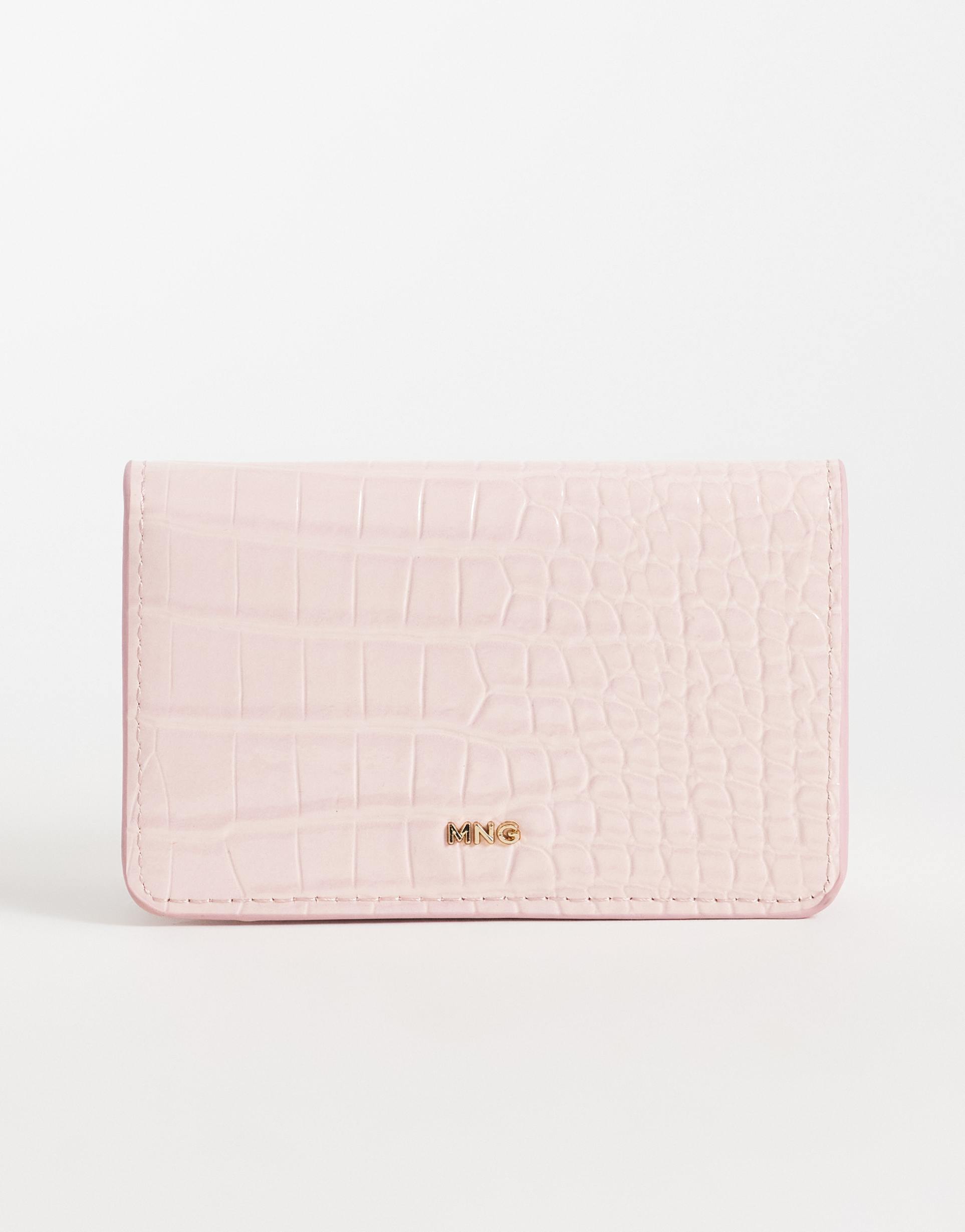 mango croc effect wallet in pastel pink