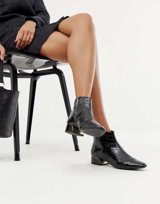 Mango croc print ankle boot with metal insert in black