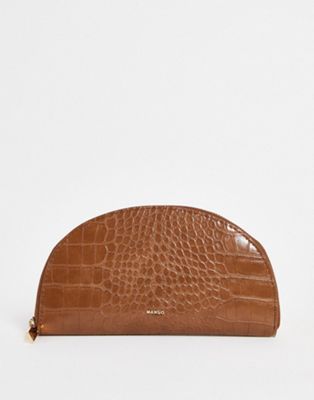 Mango croc zip around purse in brown