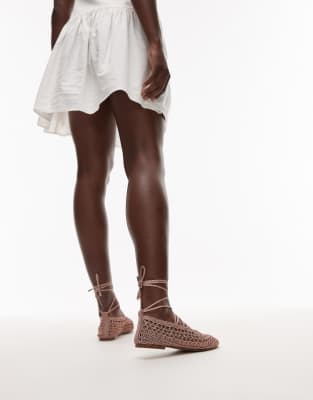 Shop Mango Crochet Ballet Flats In Pink
