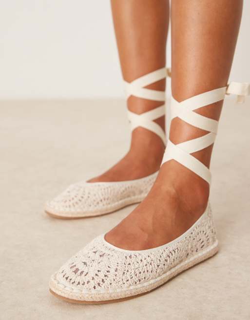 Mango crochet ballet pumps in ivory