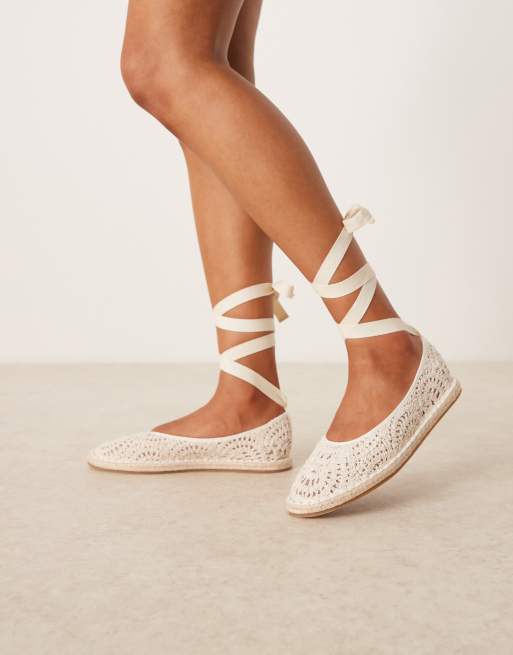 Mango crochet ballet pumps in ivory