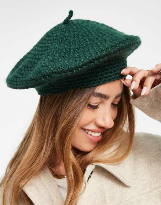 Mango crochet beret in green | ASOS