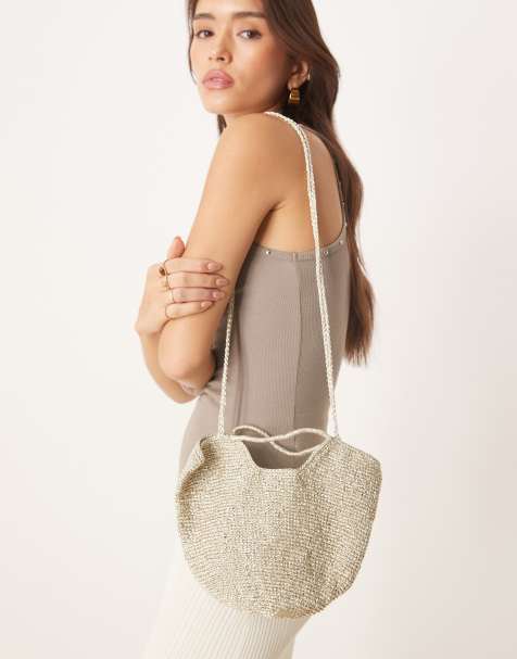Mango crochet bucket bag with metalic finish in silver - view 1