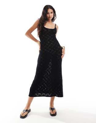 crochet cami midi dress in black