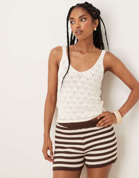 Mango crochet cami top in beige - view 1