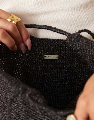 Mango Crochet Cross Body Bag In Black
