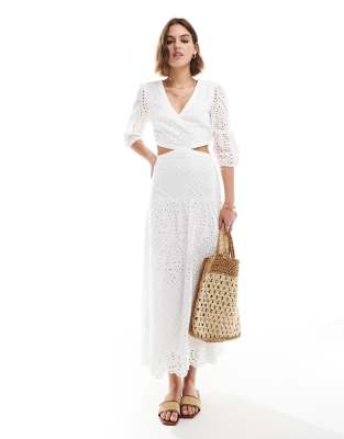 mango white cut out dress Mango Cream Scalloped Edge Cut Out Midi Dress