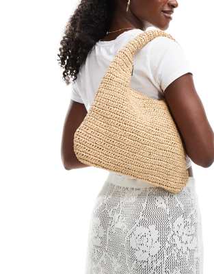 Mango Crochet Hand Bag In Light Beige-neutral