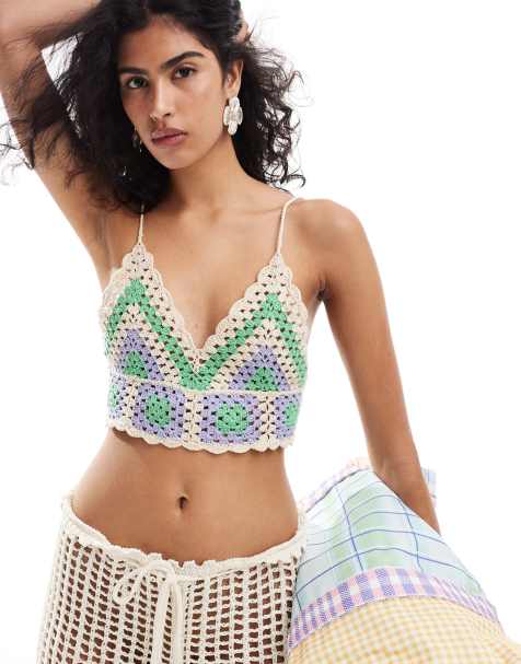 Mango crochet knit bralet in pink - view 1