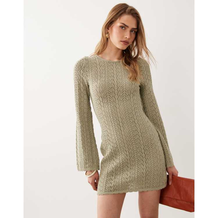 crochet knit long sleeve dress MANGO - Crochet Long Dress Black