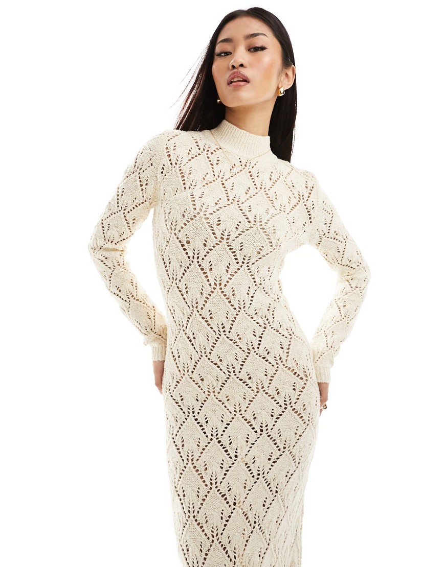 Mango crochet knitted high neck dress in white