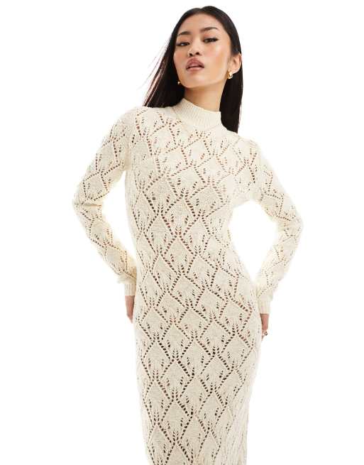 White high neck crochet 2024 dress