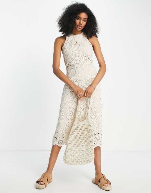 Mango crochet midi dress in ecru