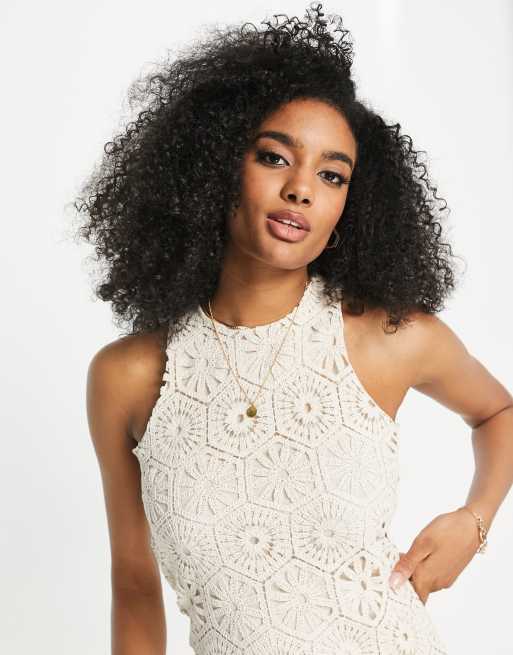 White Crochet Top Dress 