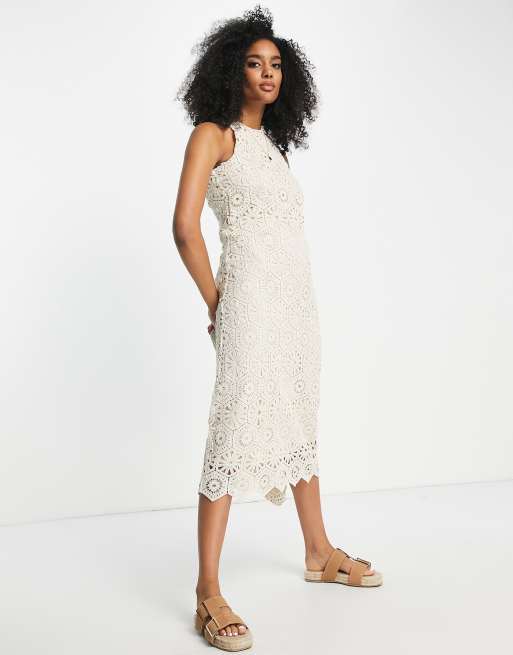 White Crochet Knit Midi Dress, WHISTLES