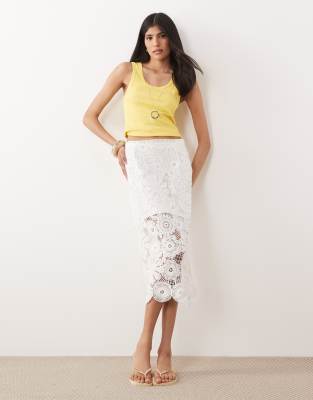 Mango crochet midi skirt in white