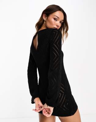 Mango crochet mini dress in black | ASOS
