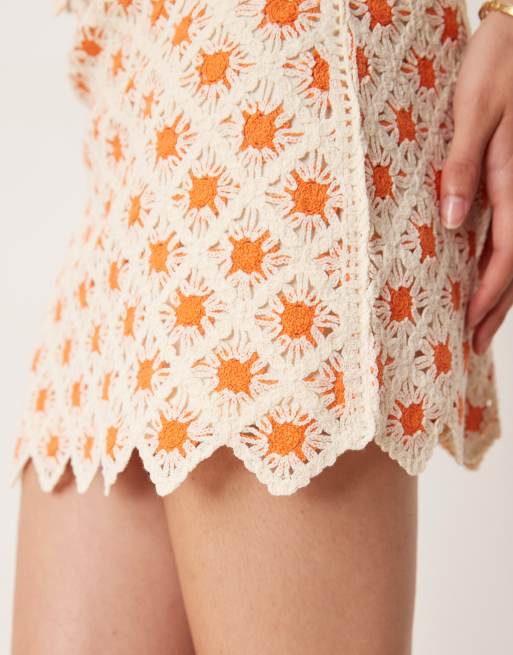 Mango crochet mini skirt in orange floral - part of a set, 2 of 5