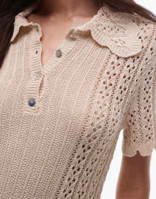 Mango Crochet Open Neck T-shirt In Neutral
