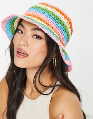 Mango crochet rainbow straw hat in multi