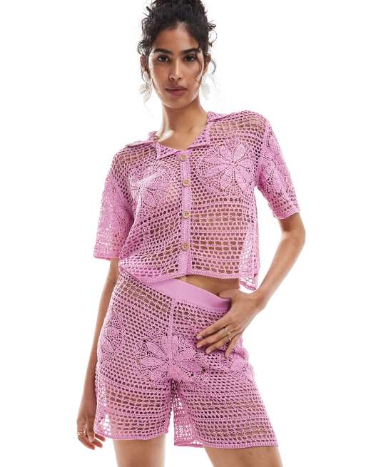Mango crochet shorts in pink - part of a set