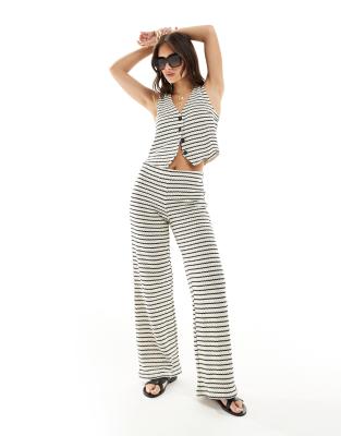 Mango crochet stripe co-ord trousers in white