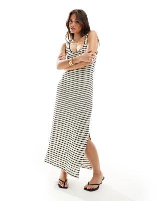 crochet stripe midi dress in black