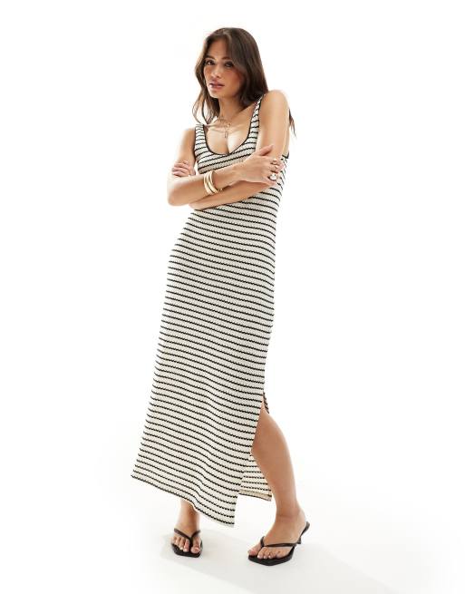 Mango crochet stripe midi dress in black