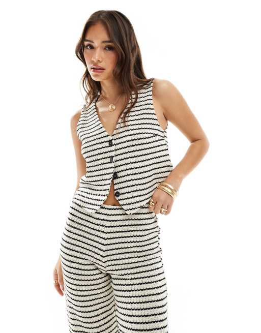 Mango crochet stripe vest in white - part of a set