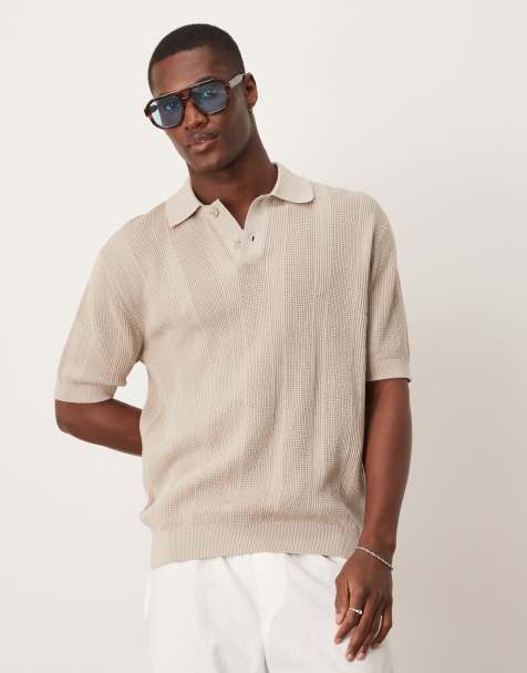 Mango crochet striped polo shirt in white - view 1