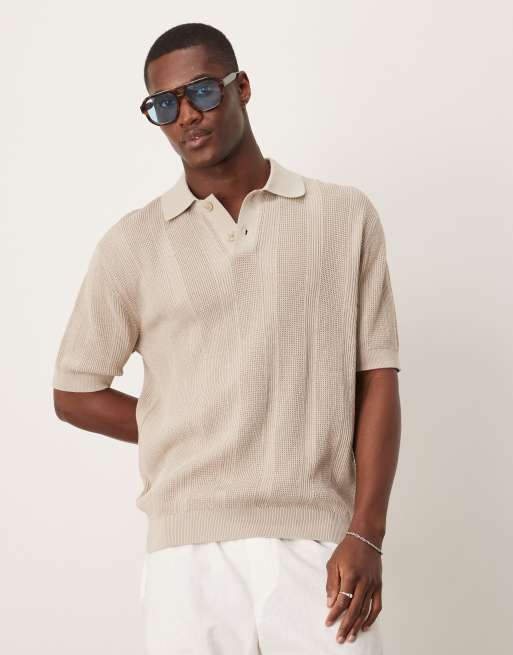 Mango crochet striped polo shirt in white