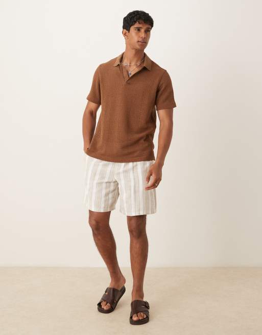 トップス feels. RESORT CROCHET POLO SHIRT BROWN Crochet Open Collar Polo - Rust Brown